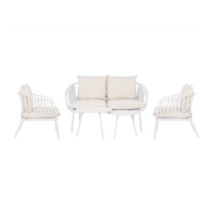 Ensemble De Jardin Blanc Avec Coussins Gris Confortables Pour Exterieur 4 Scaled