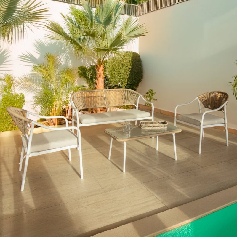 Ensemble De Jardin Detente En Rotin Blanc Et Acier Pour Exterieur 3 Scaled