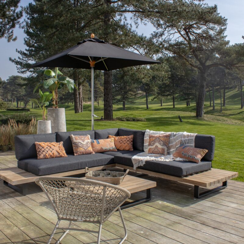 Ensemble Salon De Jardin Acacia Noir Design Avec Structure Metal 4